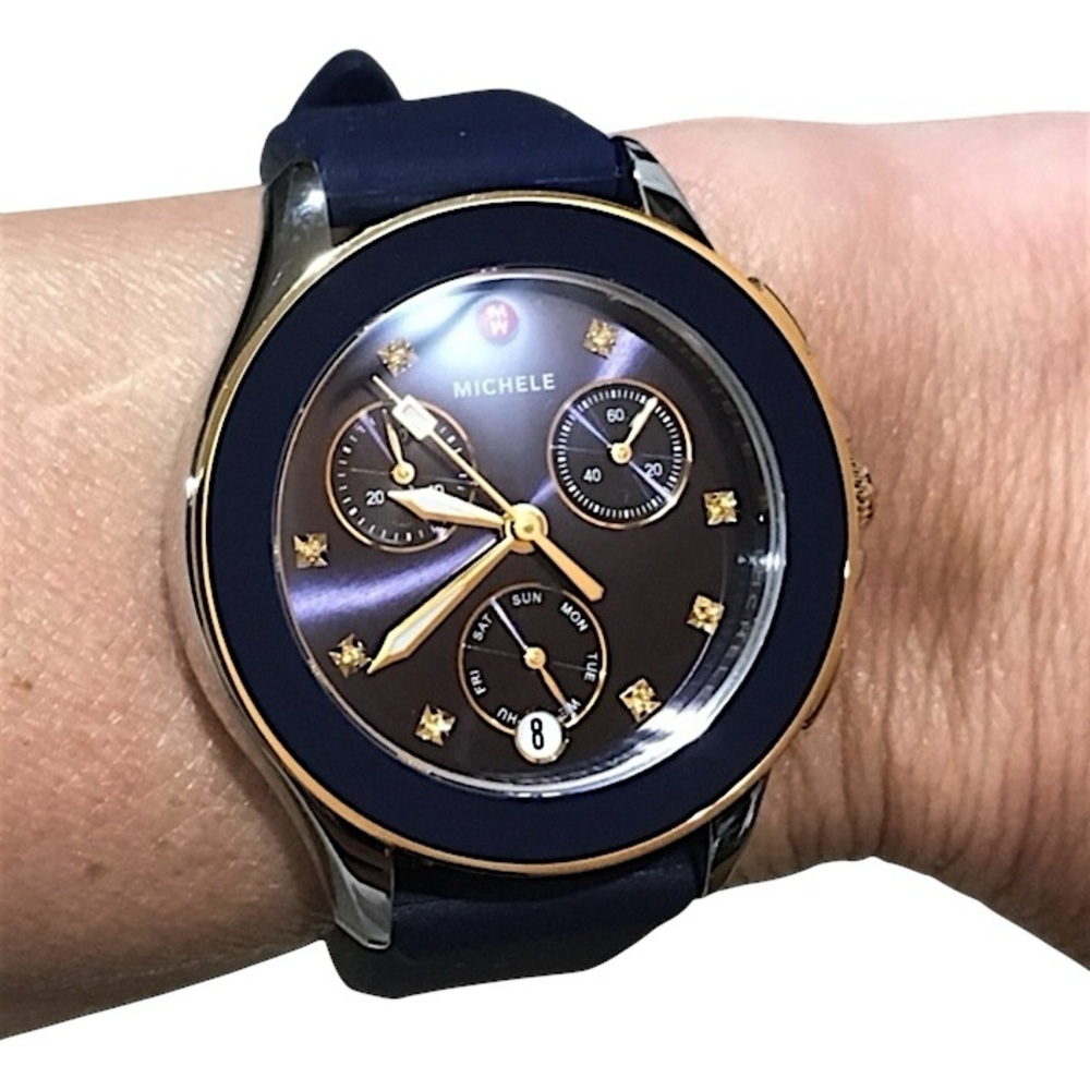 Michele Cape Swiss Chronograph Navy Blue Dial Watch